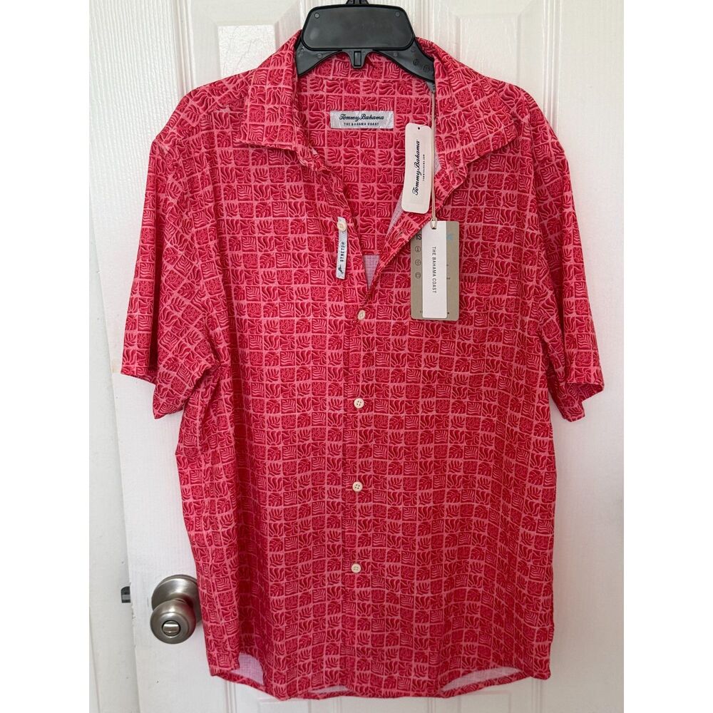 Tommy Bahama Button Down Shirt Bahama Coast Cozumel Tiles Men's Small NWT Red